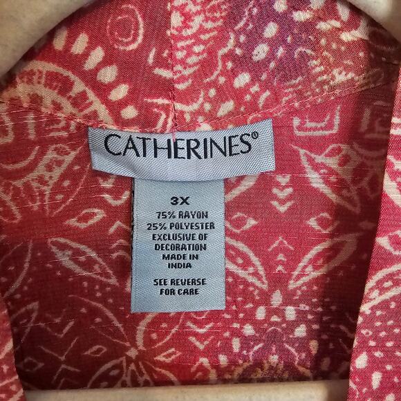 Catherines Kimono Plus Size Open Front Kimono Plus Size Floral Kimono 3X Red - Picture 6 of 7